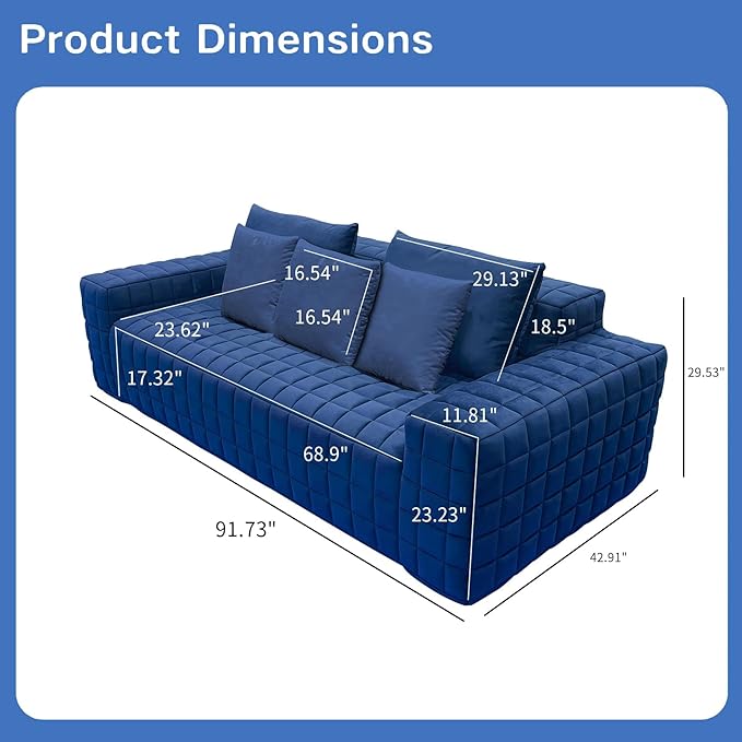 Chenille Sofa 3 Seater 91.73 Inch Modern Comfy Indoor Sofa Soft Chenille Upholstered Sofa for Living Room Home Decor