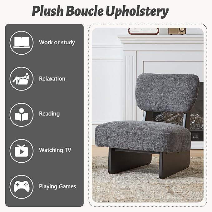 Beige Accent Chair Set of 2 for Small Spaces Armless Accent Chair for Bedroom Side Chairs &amp Comfy Chairs for Living Room Wood Base Comfy Cushion Bedroom Office (Black+Charcoal)