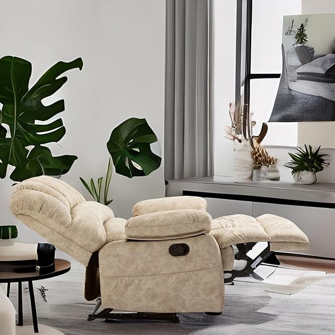 Modern Manual Recliner Chair for AdultsLazy Boy Recliner Chair Oversized Single Sofa with Footrest&ampAdjustable BackrestPocketsFabric (Beige)