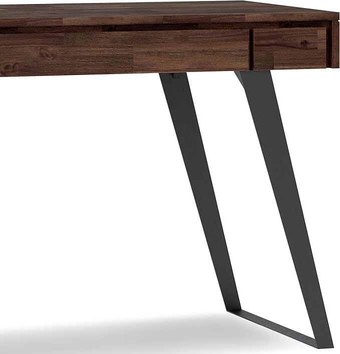 SIMPLIHOME Lowry Small Desk - 44 Inch Wide Solid Acacia Wood and Metal Writing Desk in Distressed Charcoal Brown Modern Industrial Home Office Table with 2 Drawers and Flip-Down Keyboard Tray