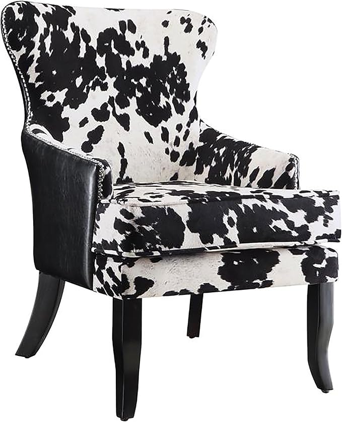Coaster Home Furnishings - Trea - Cowhide Print Upholstered Accent Chair with Curved Legs Foam Cushion and Abstract Black and White Print - Living Room - Black and White - 902169