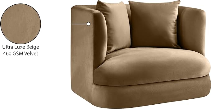 Meridian Furniture 699Beige-C Alder Collection Modern | Contemporary Chair with Ultra Luxe Beige Velvet 460 GSM Velvet Solid Wood Frame 38 W x 36 D x 30 H Beige
