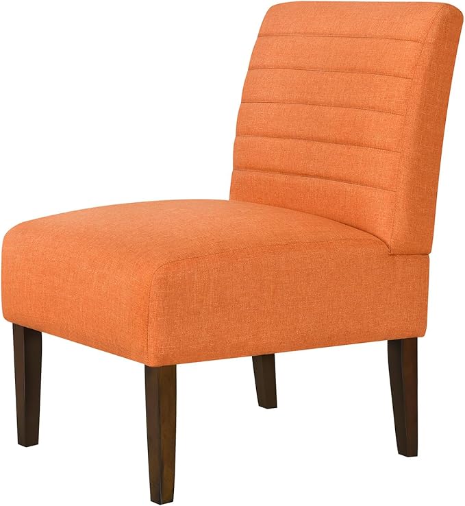 Rubberwood Slipper Chair Accent Armless Chair with High Back - Modern Upholstered Lounge Chair for Living Room Bedroom Office Deep Seat Comfy Reading Chair (Orange)
