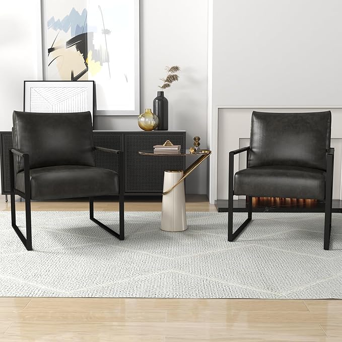 INZOY Accent Arm Chair with Metal Frame Set of 4 Comfy Living Room Chair with Plump Backrest and Cushion Mid Century Modern Chair with Sturdy Structure Easy to Clean Dark Grey