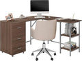 Techni Mobili L Shaped Desk - Two-Toned Computer Desk with Drawers &amp Storage Shelves - Simple Modern Furniture &amp Home Office Space Corner Table for Work &amp Writing