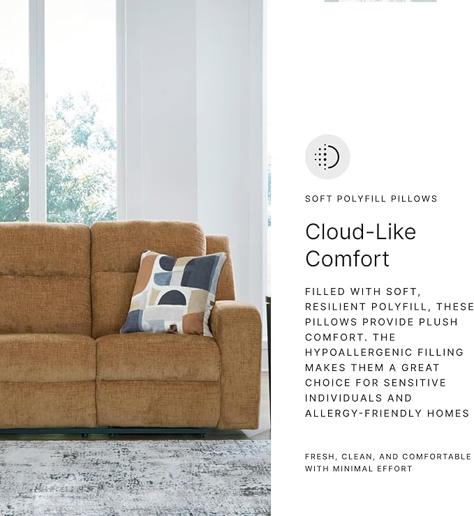 Signature Design by Ashley Kanlow Contemporary Manual Reclining Sofa with 2 Accent Pillows Light Brown
