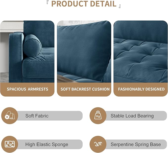 SILKIR Velvet Loveseat Sofa Love Seats Furniture for Small Spaces Mid-Century Modern Loveseats for Living Room Love Seat Couch 58 Inches Prussian Blue