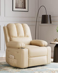 22 in Leather Recliner Chair for Adults Overstuffed Manual Recliner Chair Single Sofa with Cup Holder and Side Pockets Upholstered Chair for Living Rooms Creamy