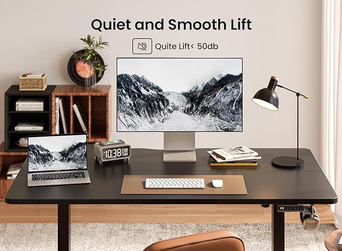BANTI 55 × 24 Inches Standing Desk Ergonomic Electric Height Adjustable Sit and Stand Up Computer Office Desk with Splice Board Black Frame/Black Top