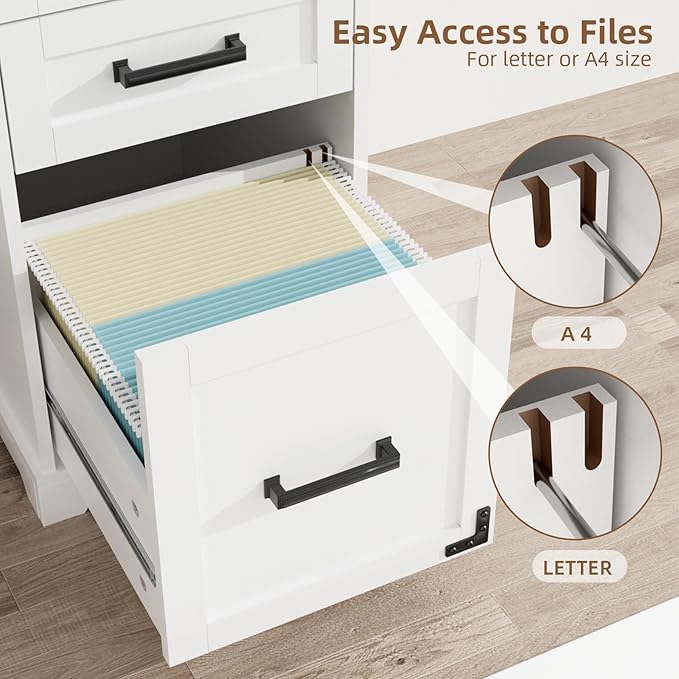VOWNER 55 Executive Desk Home Office Desk with Drawers and Storage Cabinet Farmhouse Wood Desk Workspace for Work Study Writing Charging Station Letter/A4 File Drawer White