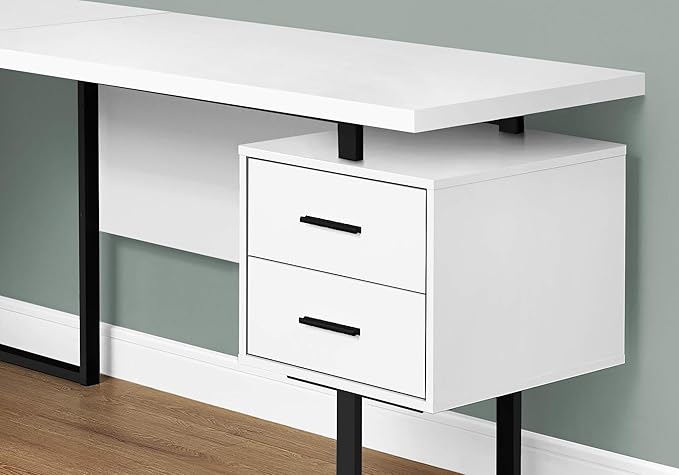 Monarch Specialties I 7616 Computer Desk Home Office Corner Left Right Set-up Storage Drawers 70 L L Shape Work Laptop Metal Laminate White Black