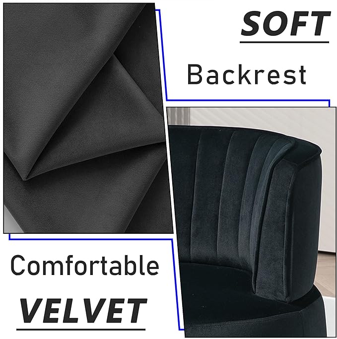 Small Barrel Chair Swivel Barrel Chair with Thicken Backrest Round Accent Chair for Living Room Bedroom Office Comfortable Velvet Fabric Soft High-Density Foam Padding (Black)