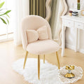 VINGLI Boucle Girls Vanity Chair with Back &amp PillowCute Small Cozy Desk Chair No WheelsComfy Makeup Ch with Ajustable Gold Legsfor BedroomLiving RoomSmall SpaceKhaki