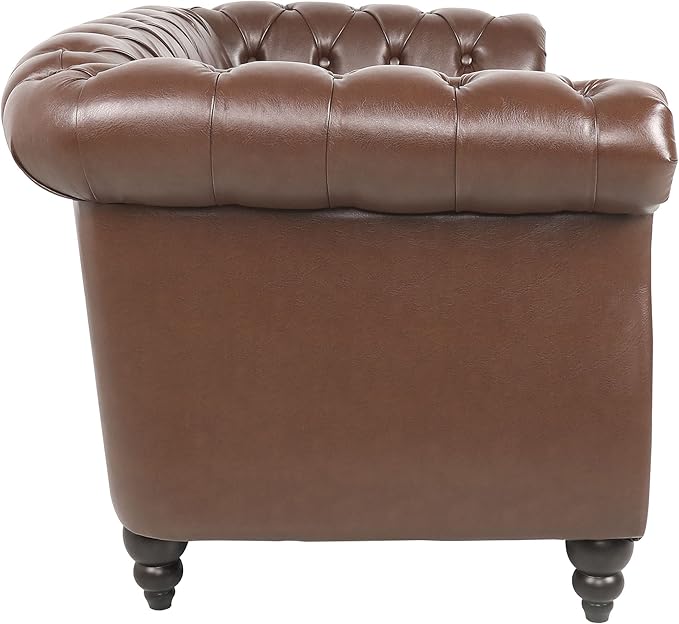 LEVNARY Leather Sofa Chesterfield Tufted Upholstered 2 Seater Couch Modern Loveseat Couch Classic Furniture for Living Room Bedroom (Dark Brown)