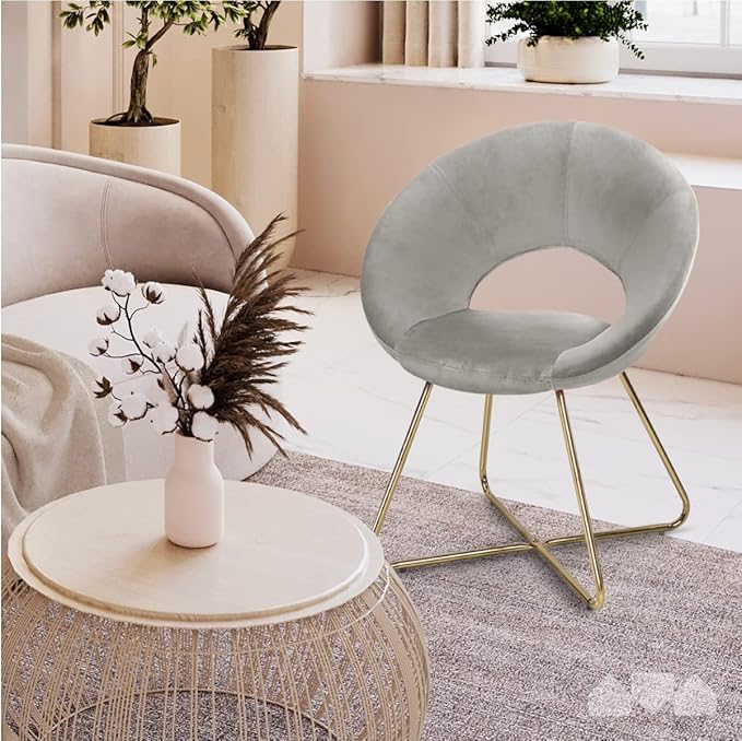 Milliard Circle Velvet Accent Chair for Living Room Bedroom and Home Office with Gold Legs (Grey)