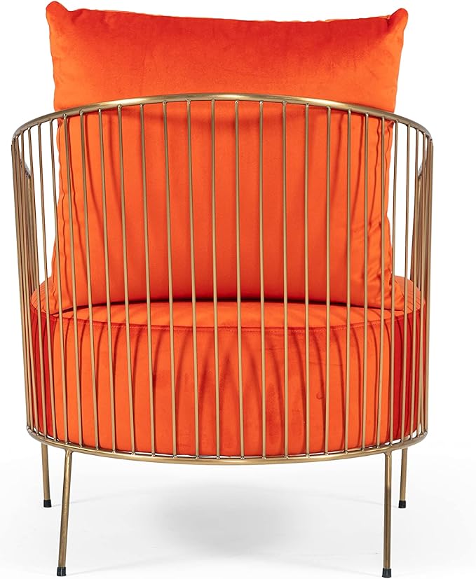 Limari Home Margaux Collection Glam Style Living Room Velvet Fabric Upholstered Accent Chair with Gold Frame &amp Legs Orange