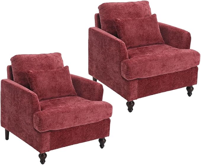 Upholstered Living Room Chair Chenille Accent Chair Single Sofa with Cushion &amp Solid Wood Frame Mid Century Modern Armchair for Bedroom Office