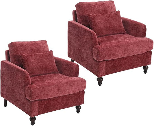 Upholstered Living Room Chair Chenille Accent Chair Single Sofa with Cushion &amp Solid Wood Frame Mid Century Modern Armchair for Bedroom Office