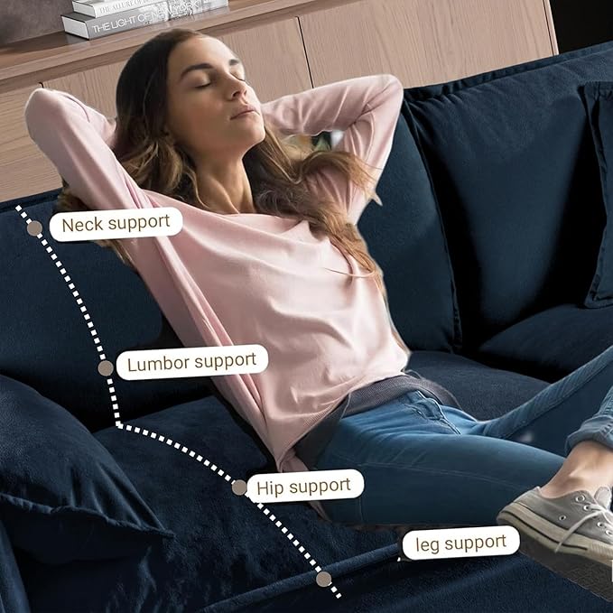 Cilee Oversized Loveseat Sofa 75.59 Cloud Couch with 2 Ottoman 2-Seater Deep Seat Couch with Pillow &amp Storage Pocket Love Seat Furniture for Living Room Bedroom Office Apartment Chenille Blu