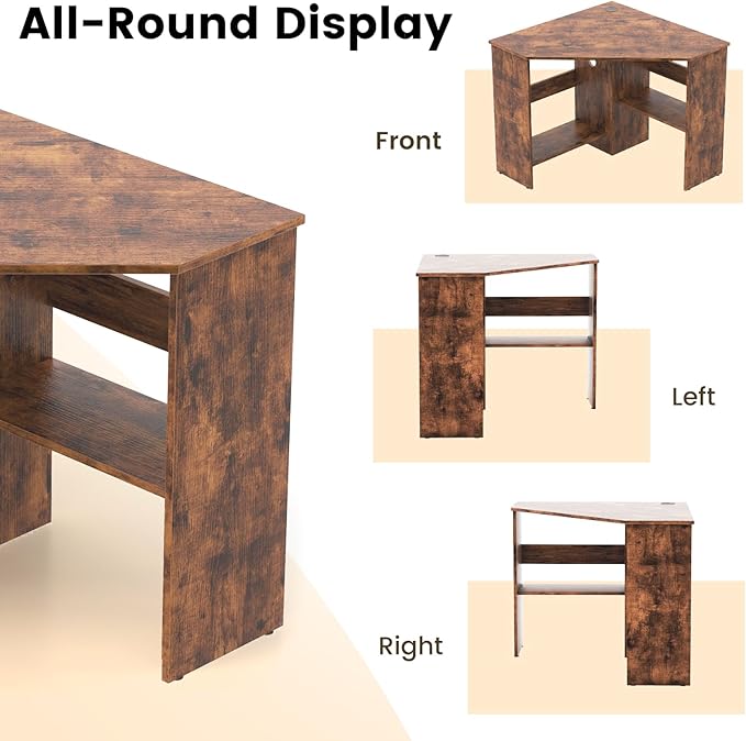 HOMGX Corner Computer Desk Triangle Desk with Storage Shelves Small Corner Desk for Small Spaces Corner Vanity Desk for Home Bedroom Living Room Office (Coffee)