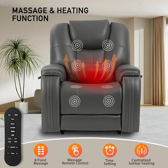 EONIX Triple Motor Lay Flat Power Lift Recliner Chair for Elderly with Adjustable Headrest 400lbs Electirc Lift Chair for Living Room Lumbar Pillow Extended Footrest Grey