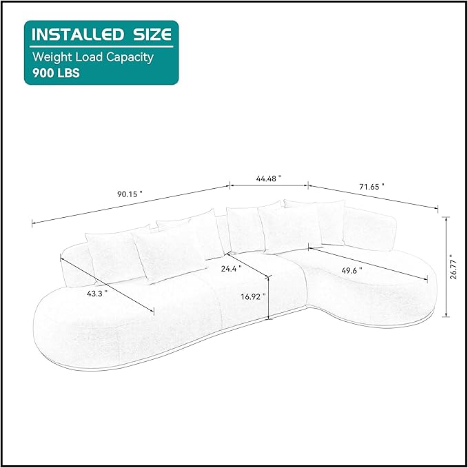 kevinplus 134.63'' Large Sectional Curved Sofa Couch with Chaise Lounge for Living Room Oversize L-Shape Modern Sectional Sofa Couch Wood Structure &amp Easy Assembly (Right-Facing Orange)