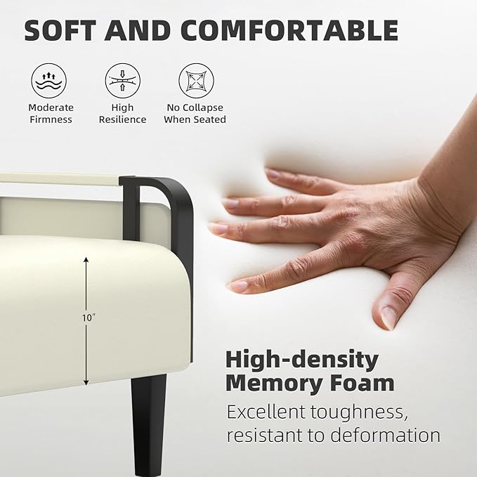 Faux Leather Accent Chair Modern Upholstered Armchair with Tray Table Comfy Reading Chair for Living Room Bedroom Guest Room Beige