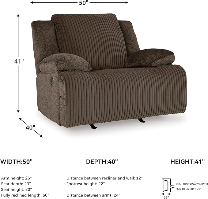 Signature Design by Ashley Top Tier Rocker Recliner Pull Tab Recliner Fabric Upholstery Attached Foam Cushions 50 W x 40 D x 41 H Dark Brown