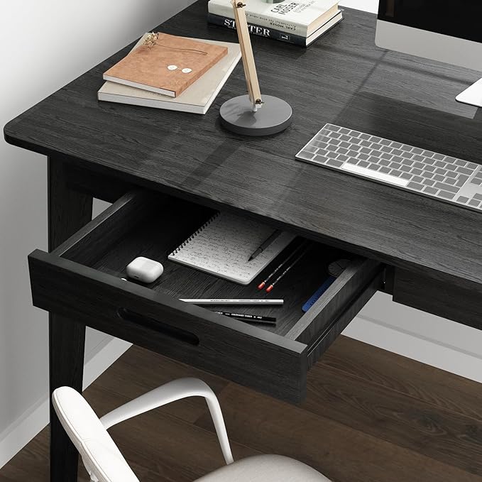 FUFU&ampGAGA 47” Office Desk Rectangular Computer Desk with 2 Drawers Writing Table for Reading Crafting Home Office Study Room Black 47.2”W x 21.7”D x 29.5”H