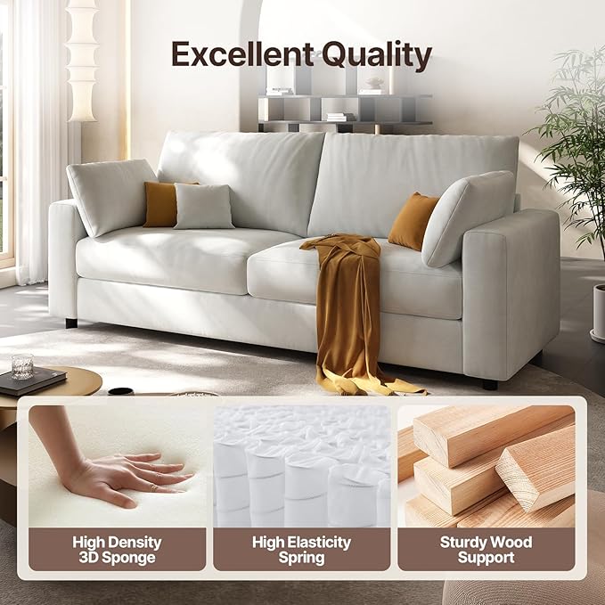 71” Loveseat Sofa Mid Century Modern Decor Love Seat Couches for Living Room Linen Fabric Deep Cushions Couch for Bedroom Solid and Easy to Install Love Seats Furniture (Beige 71 Inch)