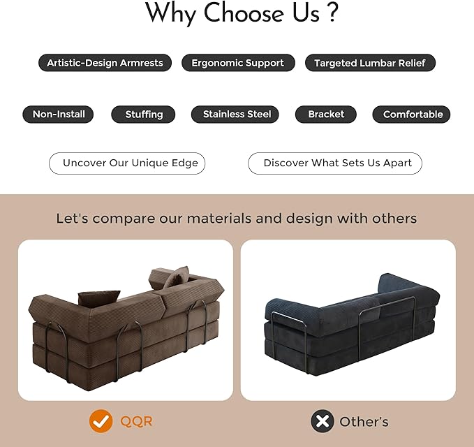 Convertible Modular Sleeper Sofa Bed Mid Century Modern Decor Love Seat Memory Foam Couches Sleeper Sofa Bed for Living Room Solid &amp Easy to Install Cloud Couch (Brown1)