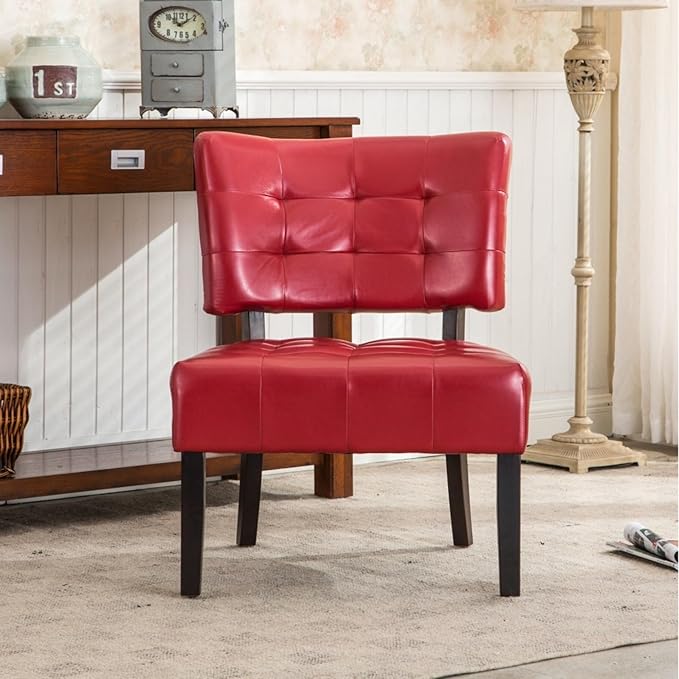 Contemporary Tufted Oversized Accent Chair with Plush Boucle Fabric and Faux Leather Options Kiln-Dried Hardwood Frame Deep Cushion Seat Ergonomic Back Support Versatile Living Room Chair (Red)