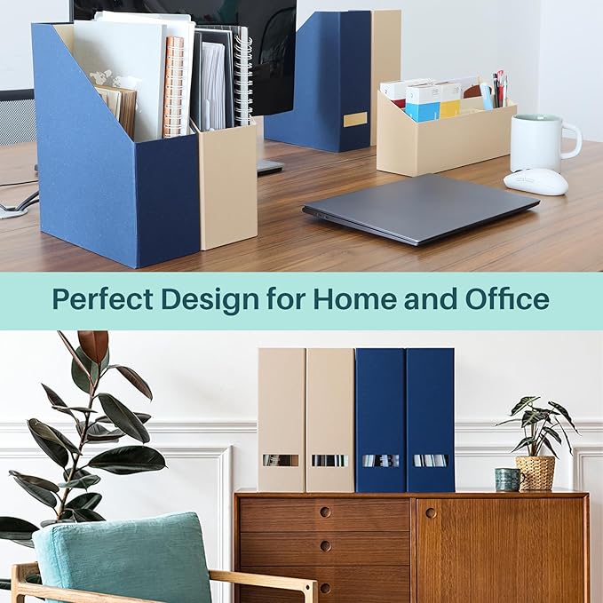 Magazine Holder - File Holder and Desk Organizer Cardboard Book Organizer and Storage Box for Documents Magazine Holder Rack for Office Home and Classroom (Latte Brown 6-Pack)