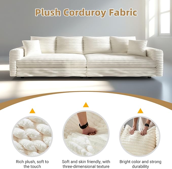 Ball &amp Cast 4 Seater Cloud Sectional Couch102.4 Modern Modular Sectional Sofa with Deep Seat &amp PillowsPlush Corduroy Comfy Convertible Sofa Couches for Living RoomBeige