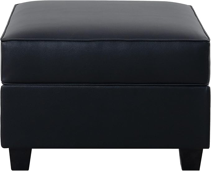 Naomi Home Sarah Ottoman in Black Air Leather Ergonomic Cushioned Top with Hidden Storage Multi-Functional Modular Sectional Furniture for Living Room or Lounge