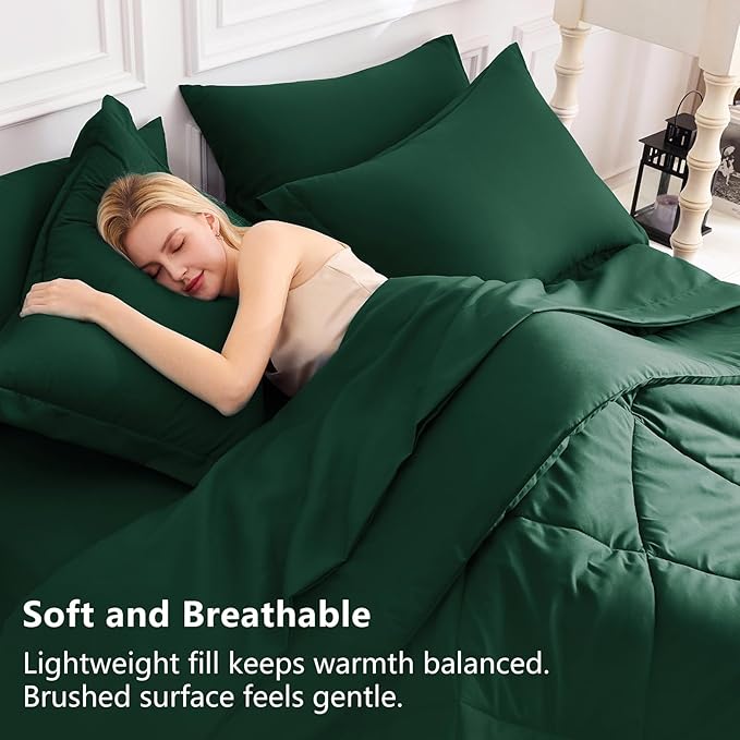CozyLux Oversized Queen Comforter Set Emerald Green 7 Pieces Bed in a Bag Comforter Set with Sheets All Season Bedding Set with Down Alternative Comforter Sheets Pillowcases &amp Shams