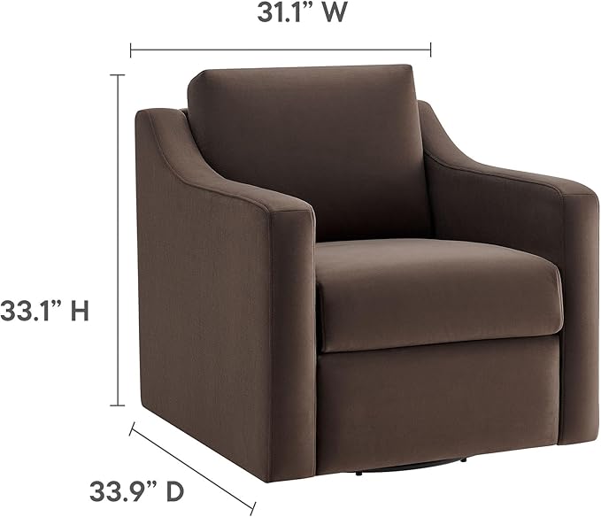Modway Liora Performance Velvet Swivel Accent Chair in Chocolate Comfortable Stain-Resistant Velvet Armchair with Curved Armrests for Living Room Bedroom Reading Nook