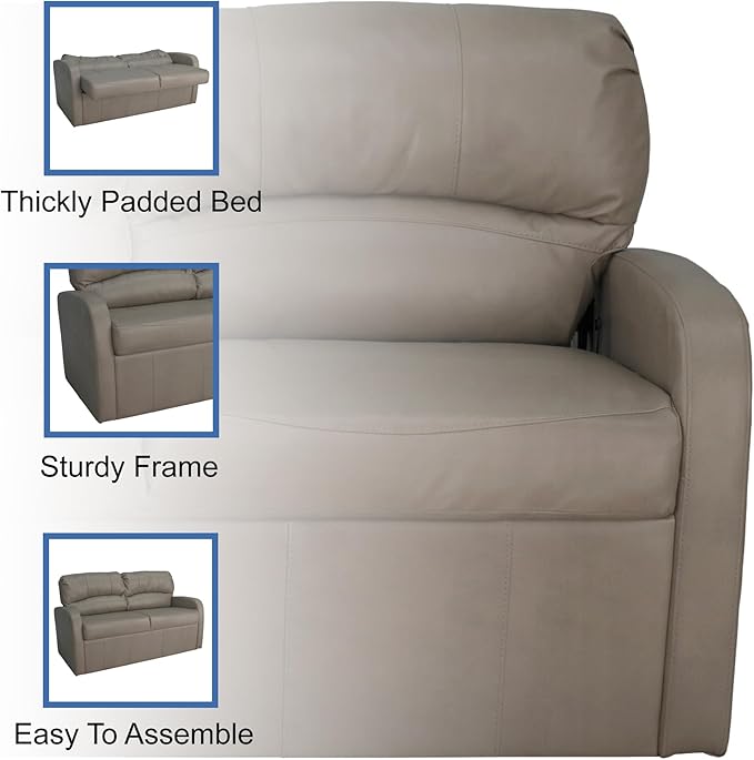 RecPro Charles 65 Jack Knife RV Sleeper Sofa with Arms | RV Furniture | Zero Wall Hugger (Putty)