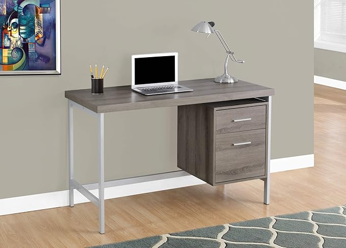 Monarch Specialties Contemporary Laptop Table with Drawer and File Cabinet Home &amp Office Computer Desk-Metal Legs 48 L Dark Taupe-Silver