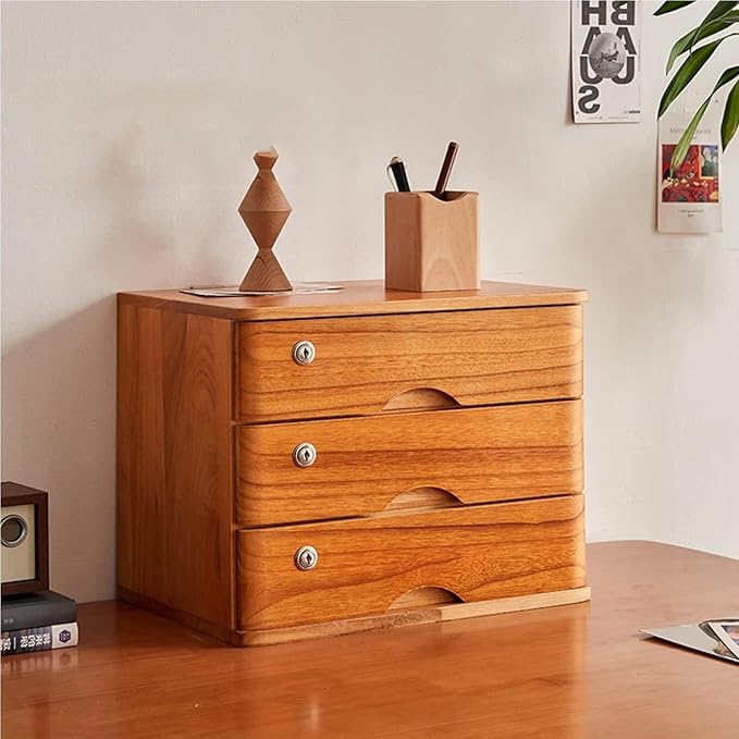 JIIPOREGJ Wooden Desktop Storage Box with Drawers - Sturdy File Cabinet Lockable Monitor Riser Chest of for Home/OfficeA-4 Drawer(B1 Drawer)