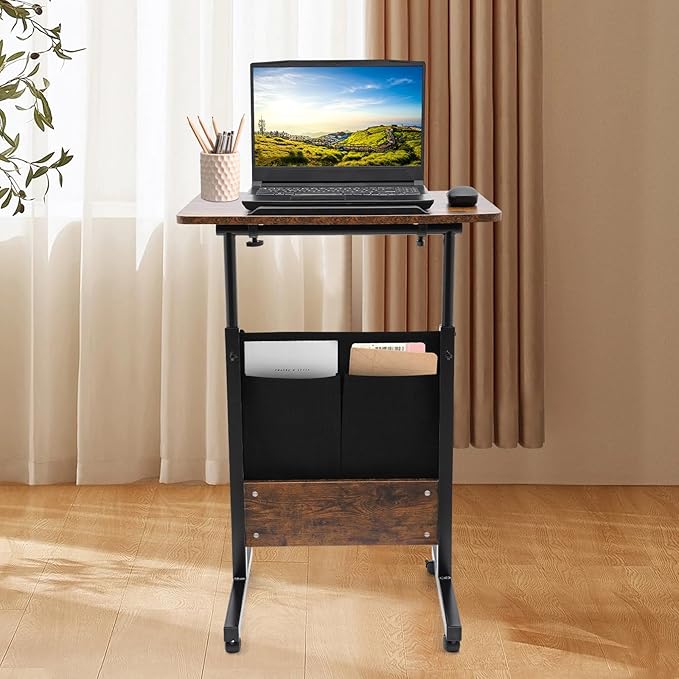 Standing Desk Adjustable Height Portable Standing Desk with Storage Bag 16 × 24 Inch Rolling Mobile Stand Up Table with Wheels 360°Flip Laptop Stand Table for Living Room Bedroom Study Office