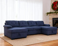 asunflower Sleeper Sofa Sectional Couch with Double Storage Chaise 120-Inch Pull Out Couch for Living Room Apartment U Shaped Easy to Assembly 4-5 Seater Sofa Bed (Navy Blue)