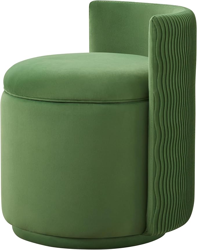 360° Swivel Velvet Vanity Chair with Storage Barrel Makeup Chair with Wave Back No Assembly Vanity Stool Small Accent Chair for Living Room Green