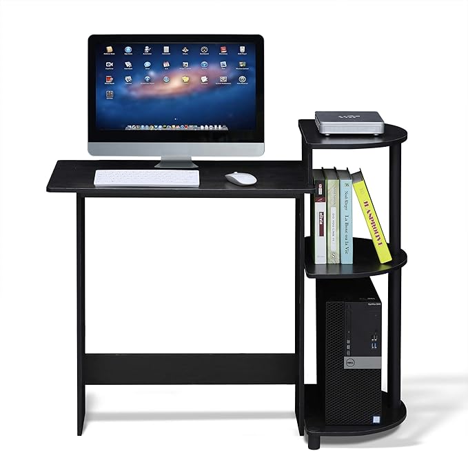 Furinno COMPACT Desk 28.5 Wide Gaming Desk with Shelves Computer Desk with Book Shelf Office Desk for Home Office Study Room Dorm Bedroom Americano