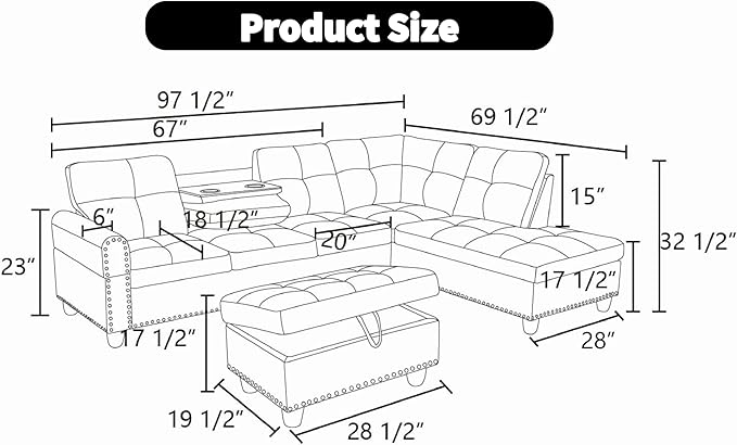 Sectional Couches for Living Room Convertible 4 Seat Modular Sectional Sofa Set for Living Room L Shaped Couch or U Shaped Couch with Storage Ottoman for Apartment Orange