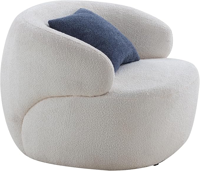 Swivel Barrel Chair Accent Chair Circle Living Room Chair for Small Space Beige Round Sherpa Armchair for Reading Room/Bedroom Lounge