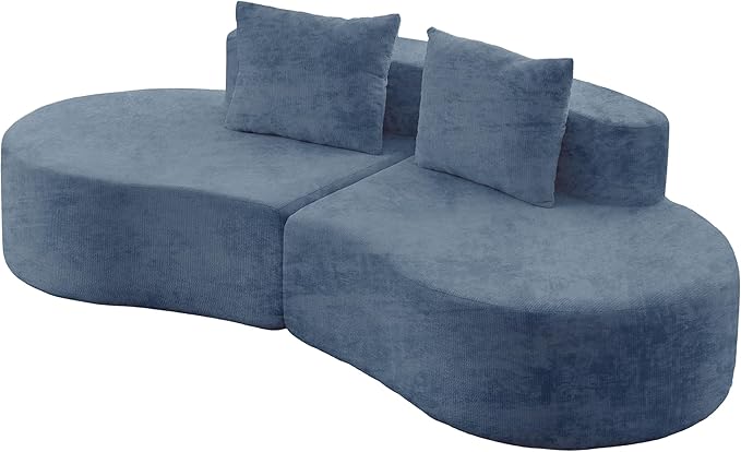 94.5'' Curved Modular Sectional Long Sofa Modern Cloud Boneless Deep Seat Couch in a Box Plush Chenille Compressed Upholstered Lounge Sofa for Living Room No Assembly Required Blue 2 Pillows
