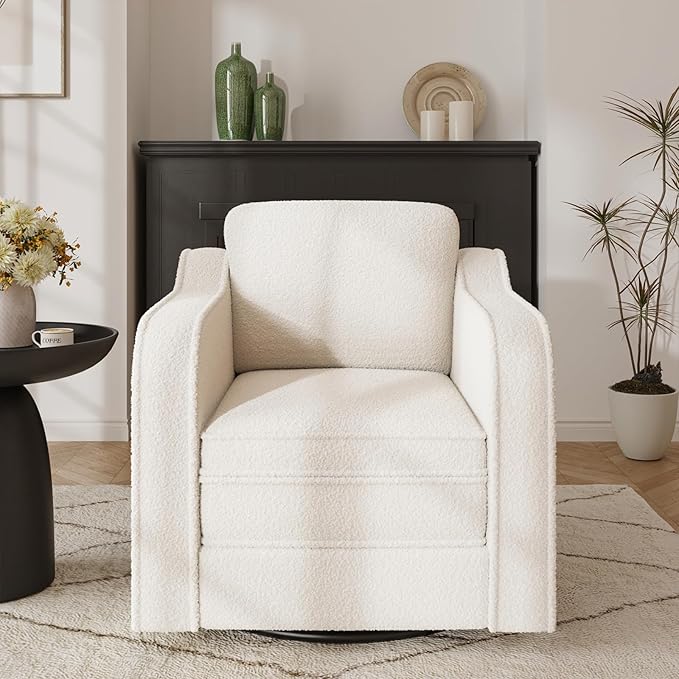 Swivel Accent Chairs for Living Room 30 Inches Modern Arm Chair Upholstered Armchair Single Sofa for Bedroom Apartment Reading Room White
