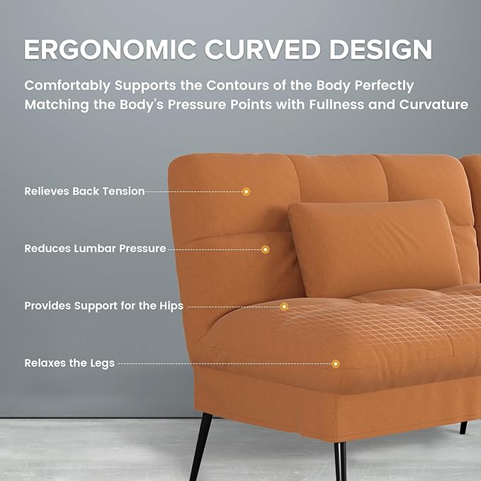 COMHOMA Convertible Sofa Bed68″Fabric Couch with Adjustable BackrestLoveseat Recliner Sleeper Living Room Furniture futon SetOrange