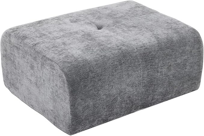 Large Ottoman 37 Inch Rectangle Footrest for Couch with Memory Foam and Chenille Upholstered Plush Floor Seating and Coffee Table for Living Room No Assembly Required Grey